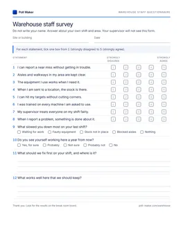 First page of the staff questionnaire PDF