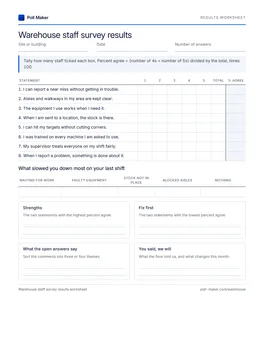 First page of the results worksheet PDF