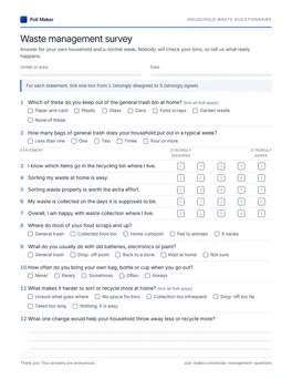First page of the household waste questionnaire PDF