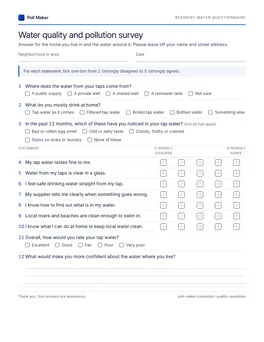 First page of the resident water questionnaire PDF