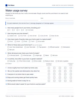 First page of the home water use questionnaire PDF