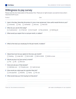 First page of the willingness to pay questionnaire PDF