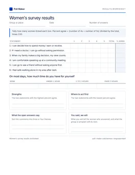First page of the results worksheet PDF