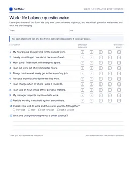 First page of the work-life balance questionnaire PDF