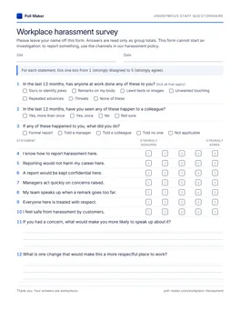 First page of the staff questionnaire PDF