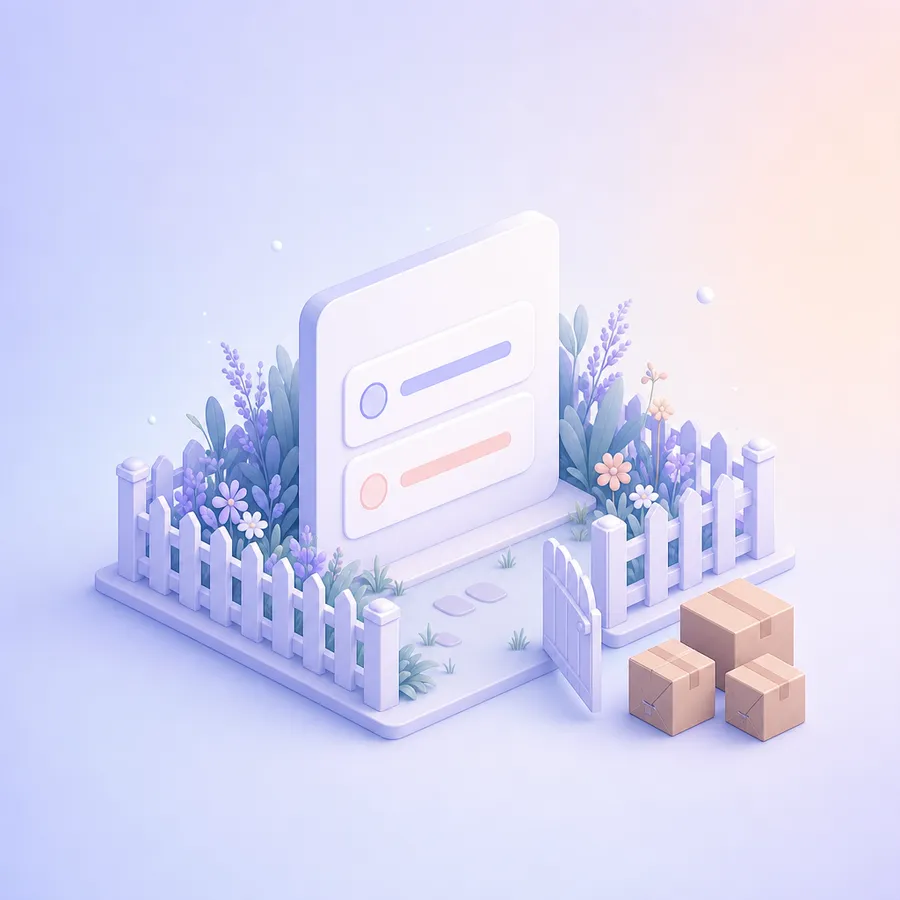A poll card inside a friendly fenced garden, with a few sealed boxes left outside the gate