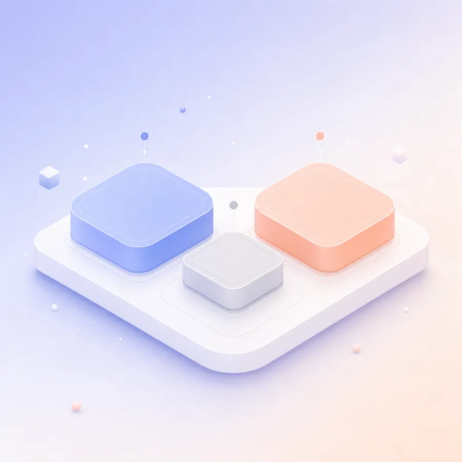 Two answer tiles with a smaller third tile set gently between them