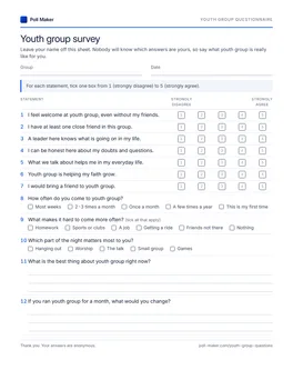 First page of the youth group questionnaire PDF