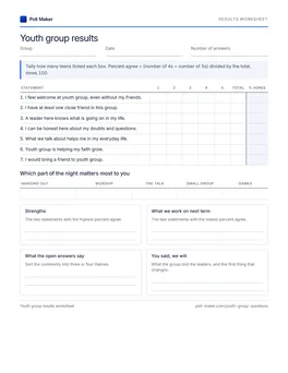 First page of the leaders' results worksheet PDF