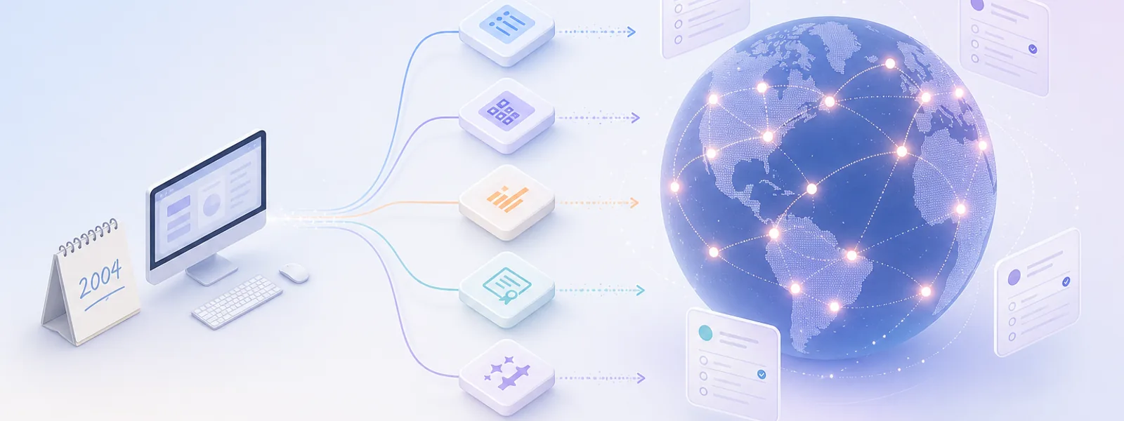 Quiz Maker timeline from a 2004 single computer to a 19-country global platform