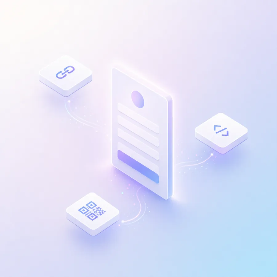 Published form surrounded by share link, embed code and QR code tiles