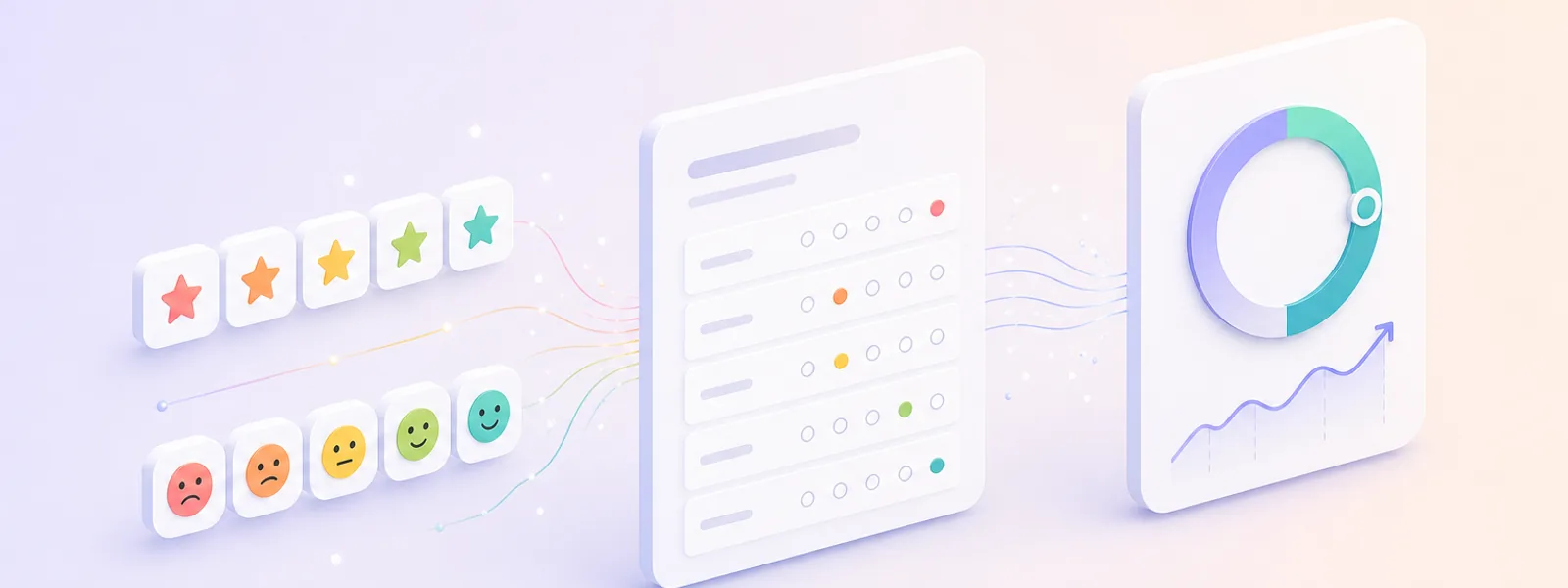 Satisfaction survey questions turning star ratings and rating scales into a satisfaction score gauge