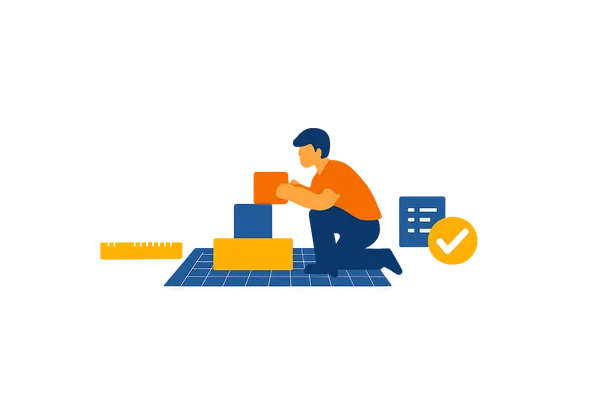 Flat illustration of assessment design on a blueprint