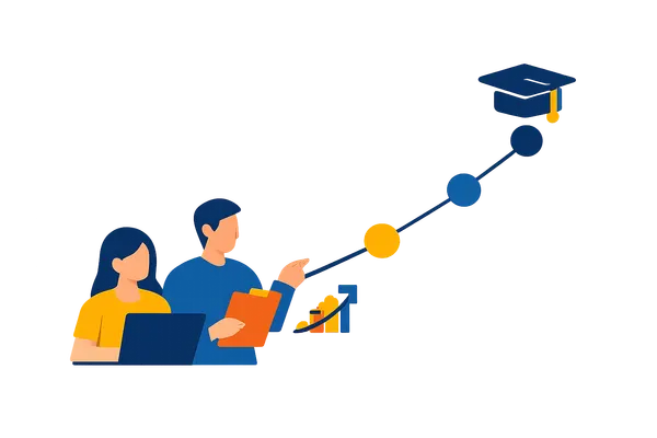 Flat illustration of an online course learning path