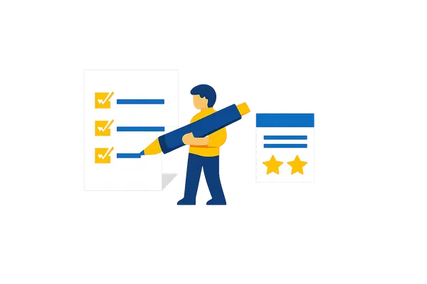 Flat illustration of manually grading quiz answers